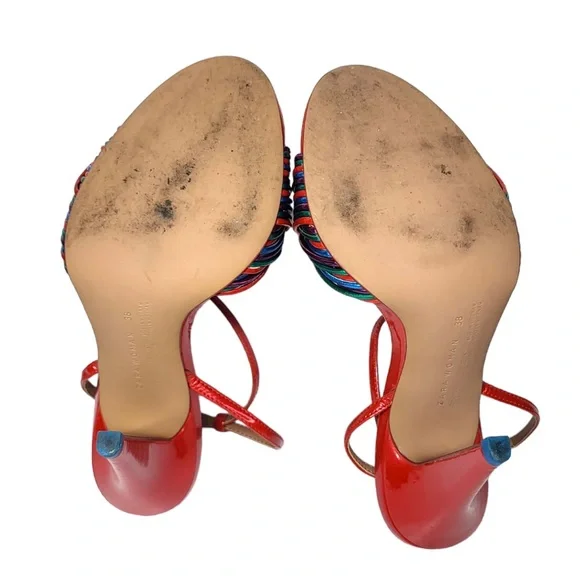Zara Red and Multicolor Strappy Heels - Picture 11 of 13